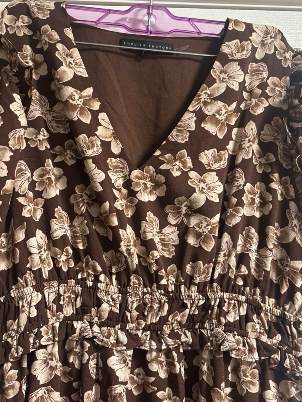 English Factory chocolate brown midi dress pattern Size Large - Picture 2 of 5